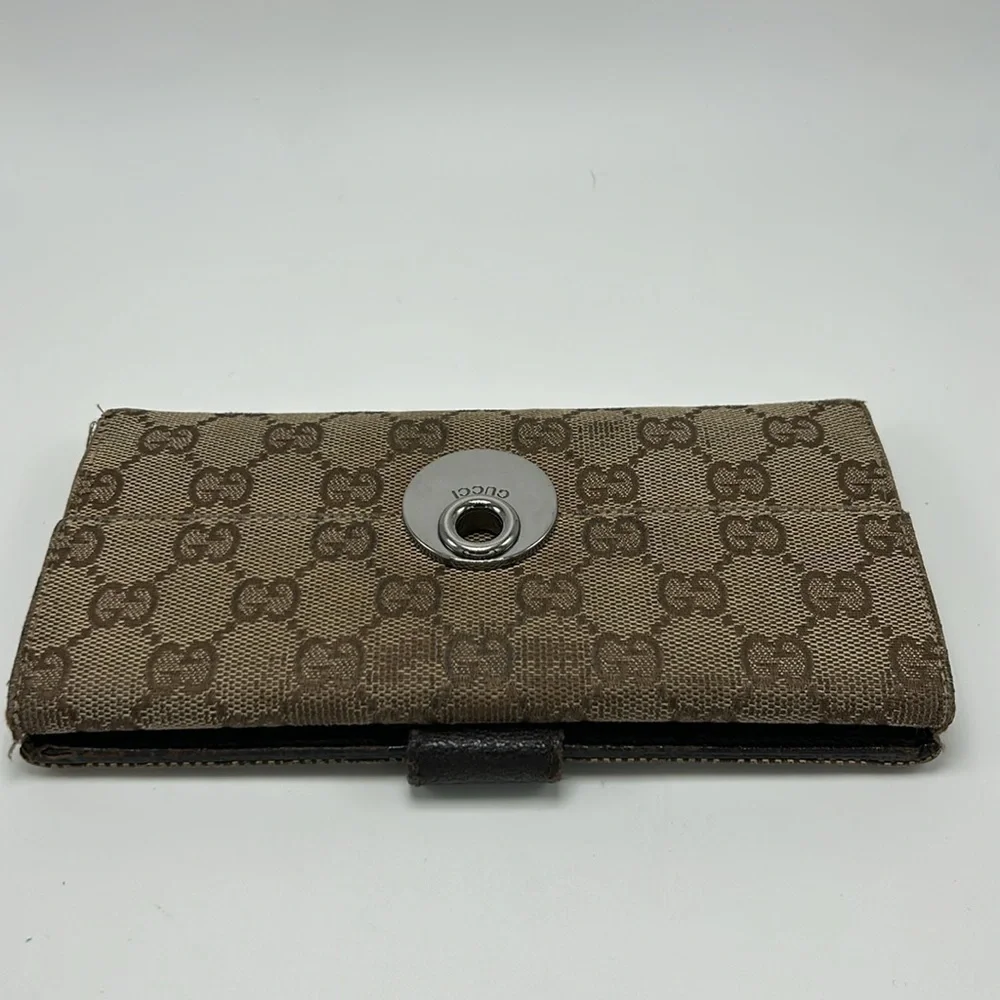 Authentic Vintage Gucci Double Snap Brown Web Long Wallet